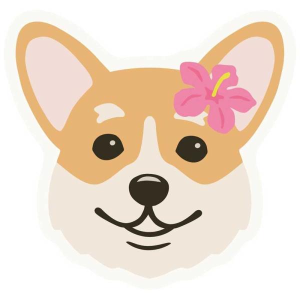 コーギー 雑貨 ステッカー フェイス柄 防水 ダイカット ハワイ ハワイアン 雑貨 犬 コーギー シール