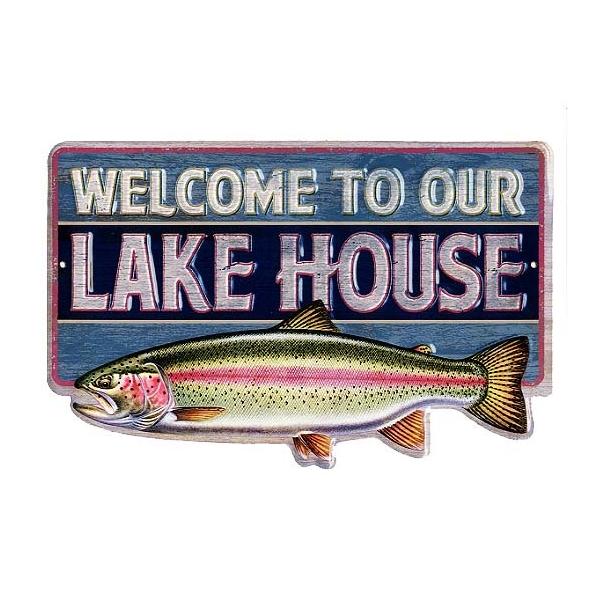 ニジマス Welcome To Our Lake House 当店ｓサイズ ダイカット エンボス加工 アルミ製 アメリカンブリキ看板 7051 アメリカン雑貨 ベリーベリー 通販 Yahoo ショッピング