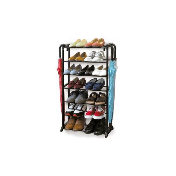 傘と靴をまとめて綺麗に収納できる傘掛け付シューズラック。7段式で靴をたっぷりと収納可能、傘は最大で6本まで掛けれるので省スペースで効率よく収納できます。周囲の環境と馴染みやすいシンプル設計で散乱した靴や傘をまとめてすっきり玄関広々♪■品番H...