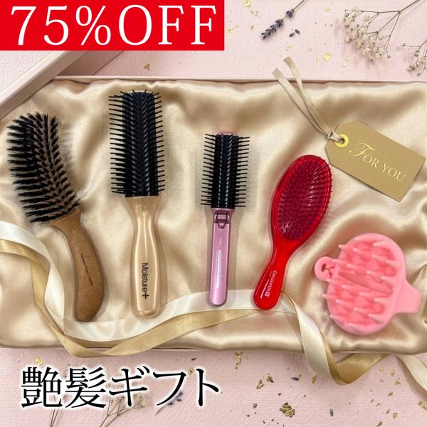 通常の75％OFF 福袋 ヘアブラシ コーム シャンプーブラシ ブローブラシ 5点セット 天然毛  美容 日本製 爆買