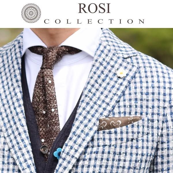 ROSI ポケットチーフ リネン イタリア製 花デザイン ロージ チーフ ハンカチ メンズ