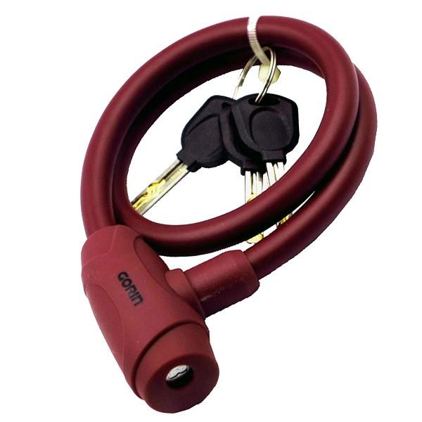 自転車 鍵 ロック ワイヤー錠 G-227W 紅 レッド ウェーブキー３本 φ12mm×600mm GORIN ゴリン 盗難防止 安心 a-486