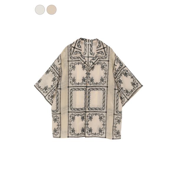 【CLANE｜クラネ】エンブロイダリーレースボックスシャツ EMBROIDERY LACE BOX SHIRTS ミックス ホワイト 再生繊維 抜け感 刺繍 上品 レディース【10122-4263】