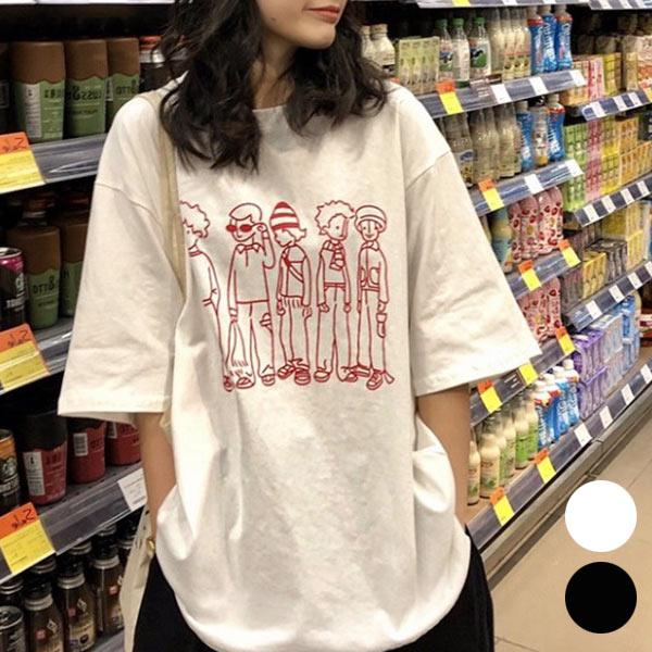 トップス Ｔシャツ 半袖 レディース 夏 韓国ファッション ルーズ ラウンドネック キャラT【メール便】 [M便 1/1]