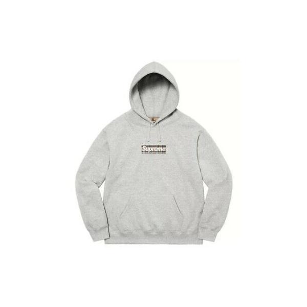 Supreme Burberry Box Logo Hooded Sweatshirt Heather Grey