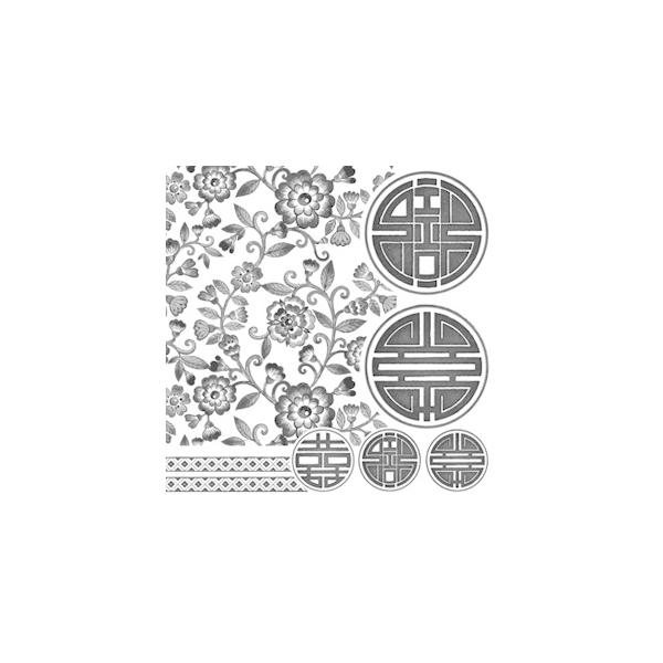 新品 ツリー柄2枚+日和 BLACK DESIGN ブラックデザイン ポーセラーツ 転写紙 柄 CHINOISERIE(シノワズリ)ブラック