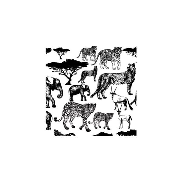 『商品情報』規格：A4印刷範囲：縦26cm×横18cm推奨焼成温度：800度『商品紹介』アフリカのサバンナに生息する動物たちと、アカシアの樹を描いた、アニマル柄のポーセリンアート転写紙です。大小様々な動物が描かれているので、ワンポイントとし...