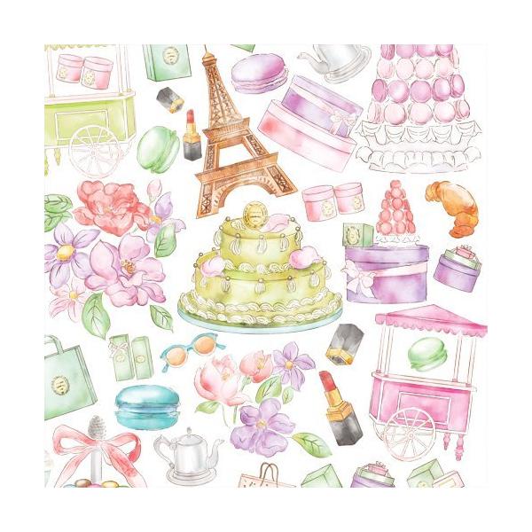 『商品情報』規格：A4印刷範囲：縦18cm×横26cm推奨焼成温度：800度『商品紹介』パリを想わせるアイテムを柔らかな色味を使って水彩画タッチで描いたポーセリンアート転写紙です。パリの代表エッフェル塔、街に並みに咲く花々、マカロン、クロワ...