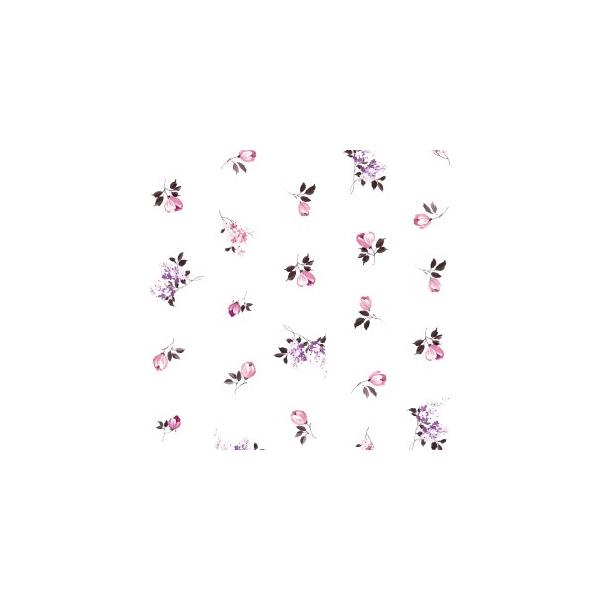 『商品情報』規格：A4印刷範囲：縦18cm×横26cm推奨焼成温度：800度お花の大きさ：最小約1cm〜最大約2cm『商品紹介』2018年5月度SALEにて初お目見えのポーセリンアート転写紙です。ピンクの蕾と花が淡いピンクとパープルとの優し...