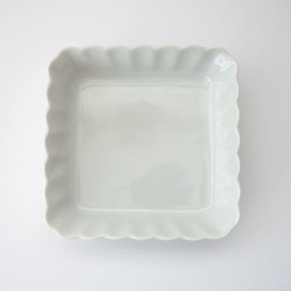 ポーセラーツ 白磁 波型角平鉢/ 白い食器 小鉢 波型 とりわけ小皿