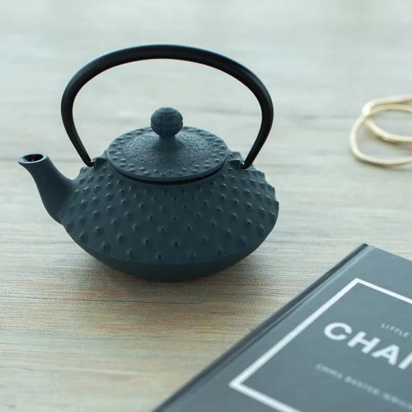 急須 鉄瓶 南部鉄器 平アラレ(ダマン青)/ モダン 内面ホーロー加工