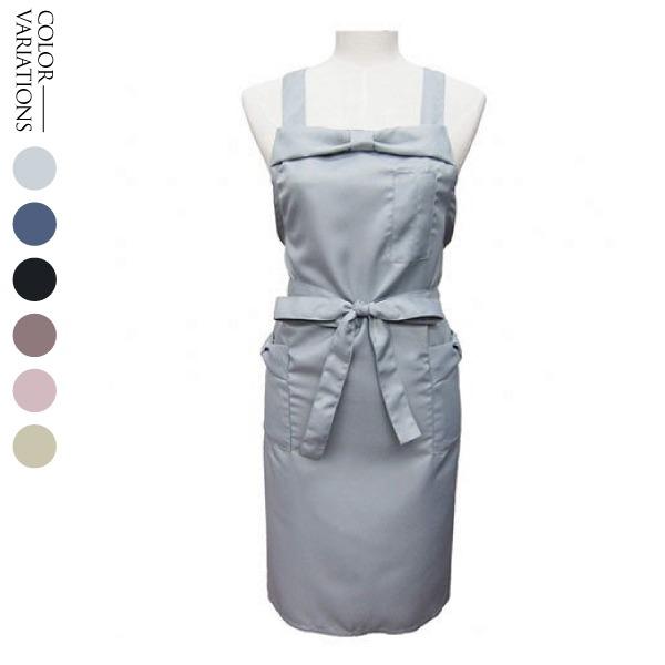 エプロン レディース リボン カラーエプロン 無地 フロントリボン