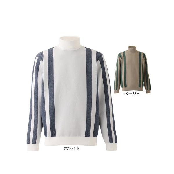 フィドラ(FIDRA)ゴルフウェア 変形ストライプ 長袖 モックネックニット FD5UTJ16 BEG(Men’s) FIDRA（フィドラ） （メンズ）ゴルフウェア 変形ストライプモック