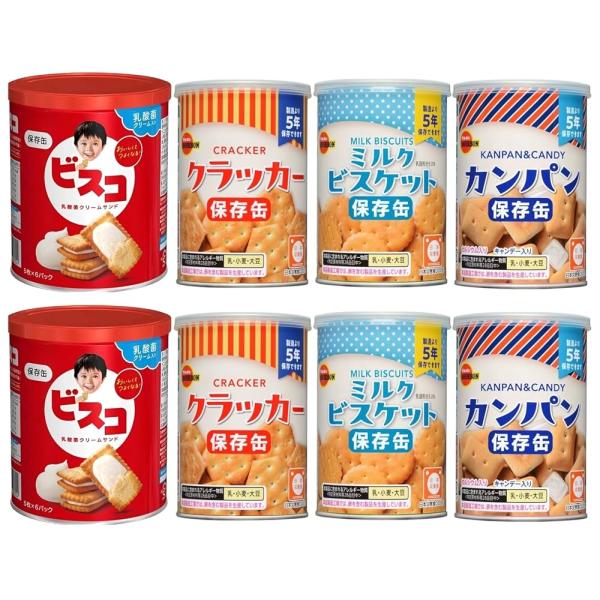 非常食 保存食セット ビスコ 保存缶 ブルボン クラッカー ミルクビスケット カンパン 8缶セット 長期保存 5年 災害 備蓄