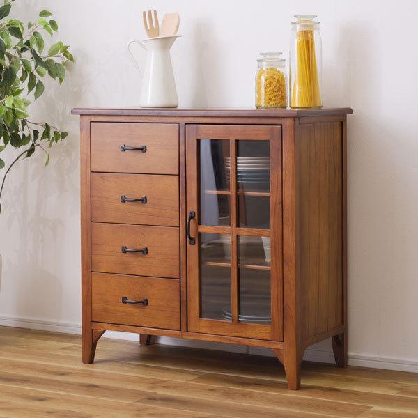 メーカー直送】東谷 PM-322 木製ブラウンキャビネット ガラス扉付き
