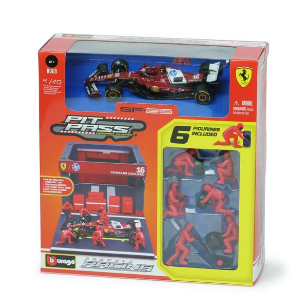 Bburago 1/43 フェラーリ PIT PASSセット SF-25 #16 C.ルクレール 2025 (クルー×6pcs,パドックガレージ) BR-18-36865CL
