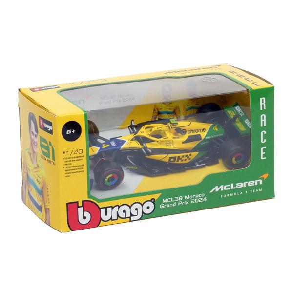 BBURAGO 1/43スケール マクラーレン F1 チーム MCL38 L.ノリス 2024 モナコGP BR-18-38214LNSE