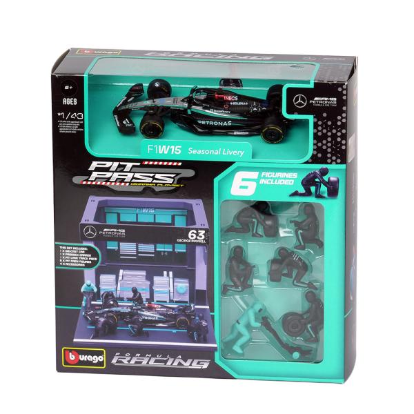 Bburago 1/43スケール メルセデス-AMG ペトロナス F1チーム PIT PASS セット W15 #63 G.ラッセル(クルー×6pcs,パドックガレージ) BUR38452R