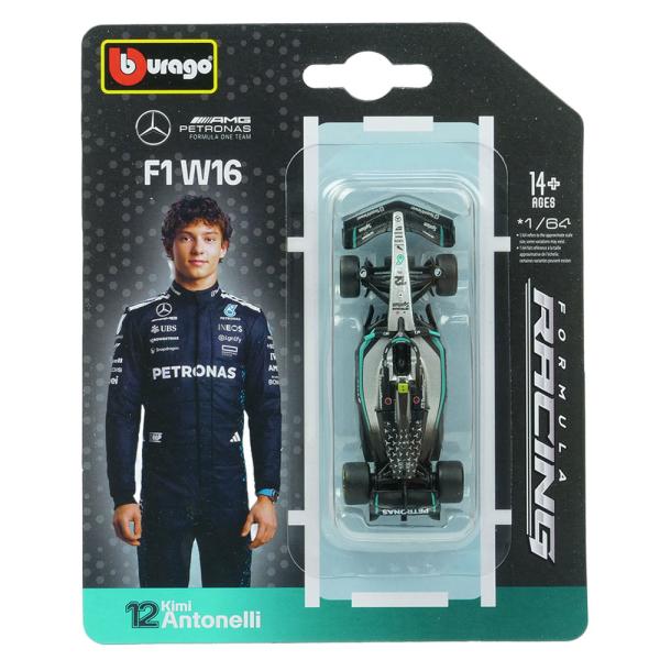 Bburago 1/64スケール メルセデス-AMG ペトロナス F1チーム FW16 2025 #12 K.アントネッリ BUR58002A