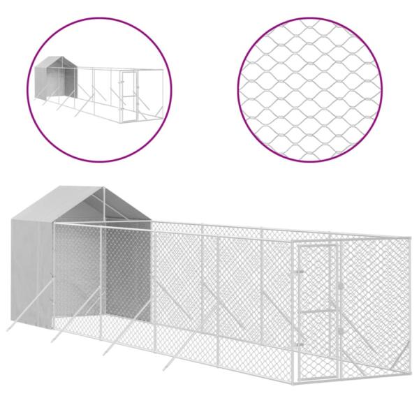 vidaXL 屋外犬小屋 屋根付き シルバー 2x10x2.5 m 亜鉛メッキ鋼製動物 ペット用品 ペット用品 犬用品 犬小屋・ドッグラン 代引不可