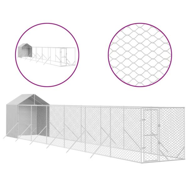 vidaXL 屋外犬小屋 屋根付き シルバー 2x14x2.5 m 亜鉛メッキ鋼製動物 ペット用品 ペット用品 犬用品 犬小屋・ドッグラン 代引不可