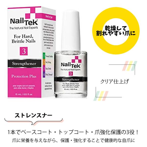 ■プロテクションプラス３硬く、脆くなった爪本来の自然な水分含有量まで潤いを補給する爪強化剤です。独自のカルシウムを配合し、爪の割れ、欠け、破損も防ぎます。ネイルビルダーとしても効果も抜群です。■容量：15ml (0.5オンス)■使用方法：(...