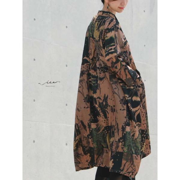 Vieo アウター 羽織 シャツワンピース ロングシャツ 長袖 柄 総柄