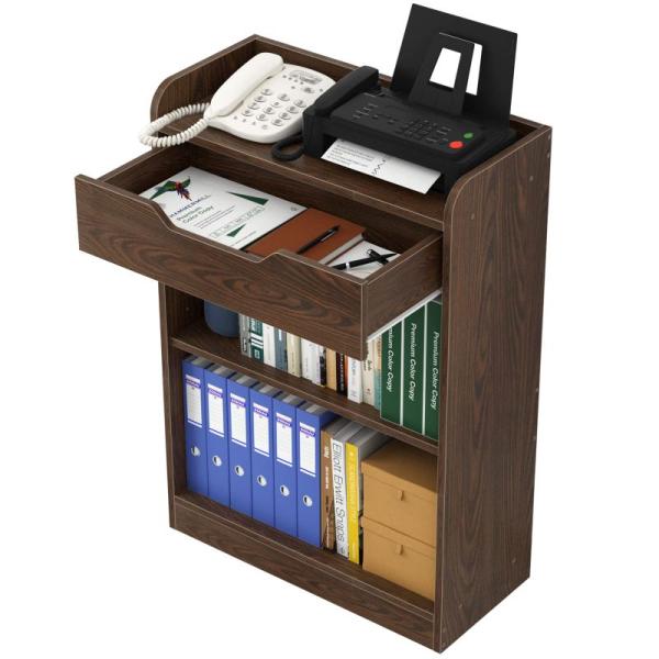 【商品名】　ファックス台 電話台・FAX台 プリンター台 DEWEL 幅60 引き出し付き ルーター収納 薄型 4段収納ラック 木製 wifi 薄型キャ 【商品説明】　・?【27cmの薄型デザイン&amp;引出しストッパー付】廊下やお部屋の...