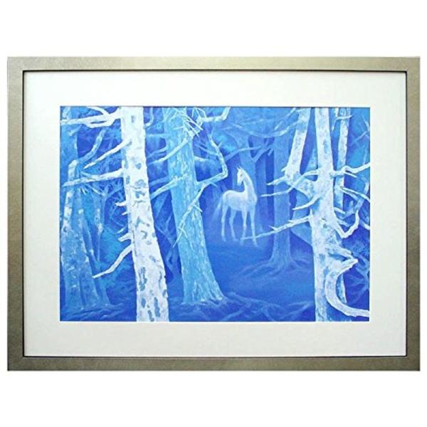 【新品】東山魁夷「白馬の森」 ポスター　複製画　日本画　風景画　額付 アートショップ フォームス 東山魁夷「白馬の森」アートポスター 額装