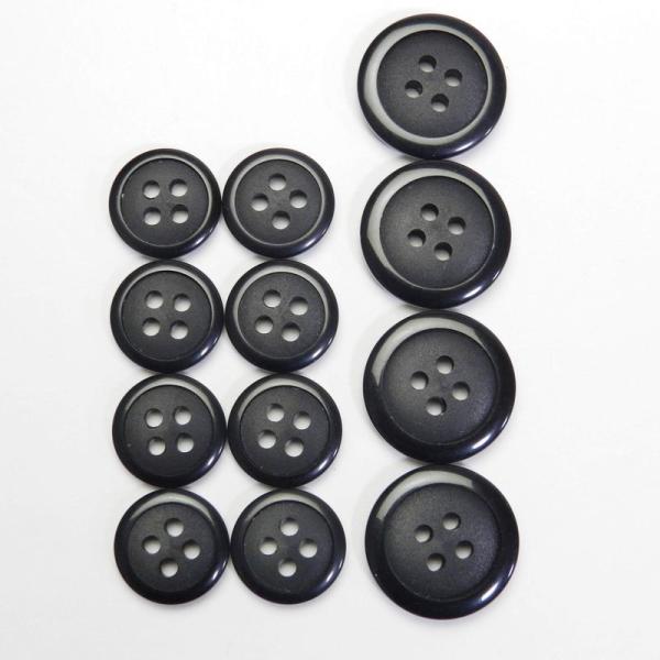 黒色ボタン 4穴 スーツ 1着分セット ジャケット カーディガン 手芸 最適 981-15-BK-018 981-20-BK-019 (スー
