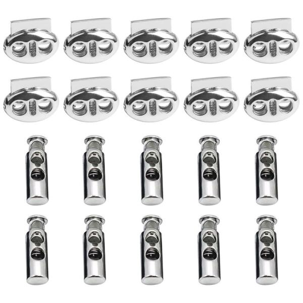 【商品名】　Doyime スプリングコードストッパー 20個入り 亜鉛合金 スプリングコードロック 紐止め トグルストッパー 2本紐用 交換 補修用 手 【商品説明】　・2種＆約20個：長さ16mm/22.7mm、幅14mm/8mm、穴4....