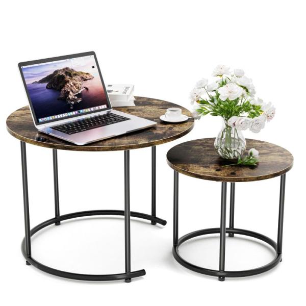 【商品名】　ネストテーブル DEWEL 2個セットカフェテーブル 組み合わせ自由 入れ子式 円型 テレワーク 一人暮らし おしゃれ シンプル 木目調 【商品説明】　・?y1?N?????z???X??e?[?u??????????グ????...