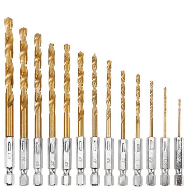 【商品名】　ドリルビットセット 13本セット 六角軸 ドリル ドリル刃セット 高速鋼 ステップドリルビット 六角軸ショートドリルセット 鉄工用ドリル 鉄 【商品説明】　・?y?Z?b?g???e?z?Z?p?`?V?????N?A?`?^?...