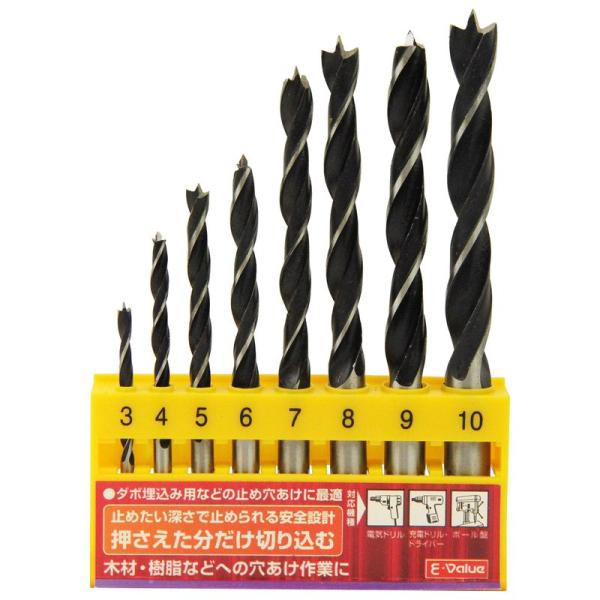 【商品名】　E-Value 木工用ドリルセット EDS-2 8PCS 【商品説明】　・?T?C?Y:3?E4?E5?E6?E7?E8?E9?E10mm・?d?l:???・?p?r:???E?????????????・???:?N???[??...