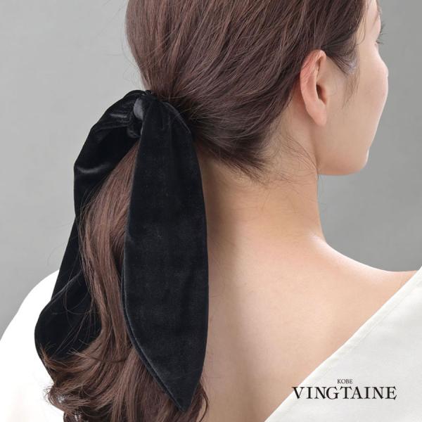 ベロア ロングリボン シュシュ ヘアゴム レディース 2way 取り外し H7931　爆買