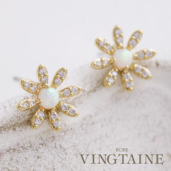 フラワー×ホワイトオパールピアス　イヤリング 大人可愛い レディース アクセサリー  P1822 かわいい　爆買