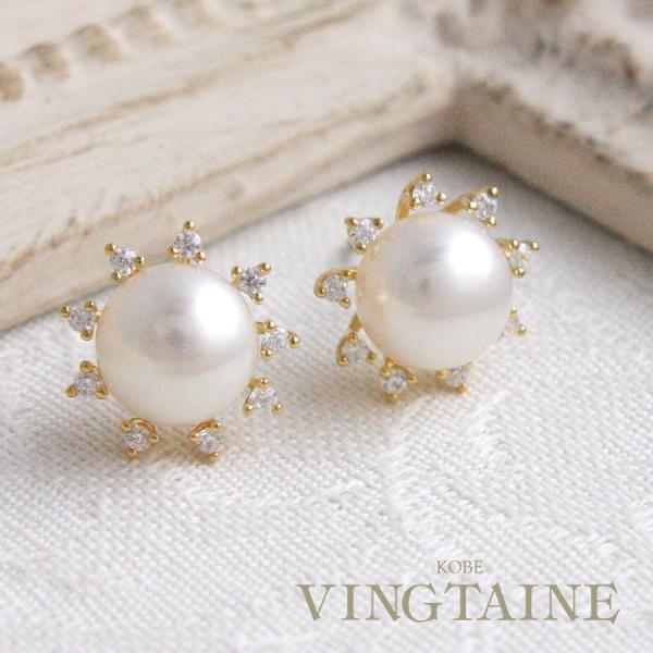 2way淡水パールのドラゴンカービングポストピアス（ホワイト）