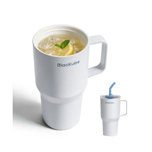 Blackube セラミック タンブラー ストロー付き 取っ手付ケトル 800ml コーヒー 真空クエンチャー 保温保冷 真空断熱広口 大容量 直飲み ホームオフィ