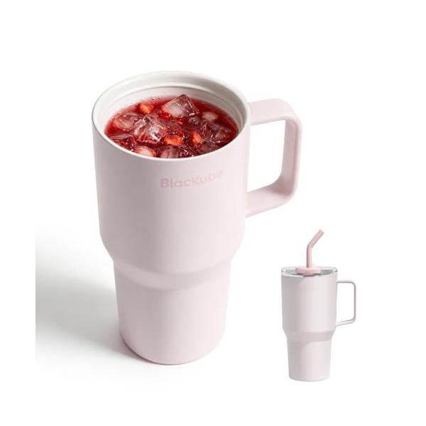Blackube セラミック タンブラー ストロー付き 取っ手付ケトル 800ml コーヒー 真空クエンチャー 保温保冷 真空断熱広口 大容量 直飲み ホームオフィ