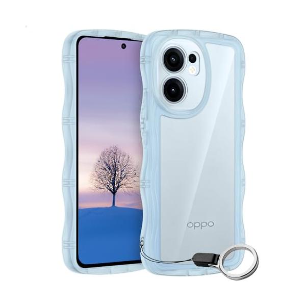 OPPO Reno13 A ケース ブルー ウェーブ TPU波状のバンパー 半透明 スマホケース かわいい うねうね オッポ Reno13 A ウェーブ デザイン 可愛い 韓国