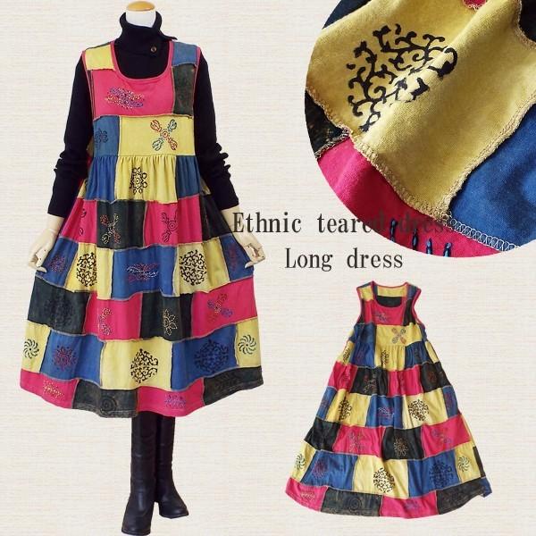 ワンピース パッチワーク カラフル エスニック 裾ランダム 体型カバー ゆったり レディース 秋 冬 40代 50代 S2245 S2245 Visage Souriant Fine 通販 Yahoo ショッピング