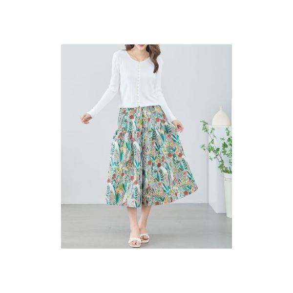 極美品☆プランテーション Plantation 総柄スカート ウェストゴム 毛 visage-souriant1208_s3497