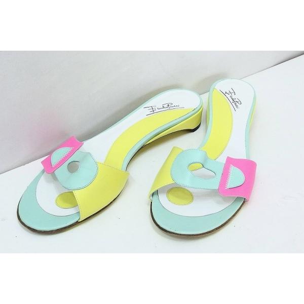 EMILIO PUCCI エミリオ プッチ レザー ミュール ローヒール 39 マルチ 