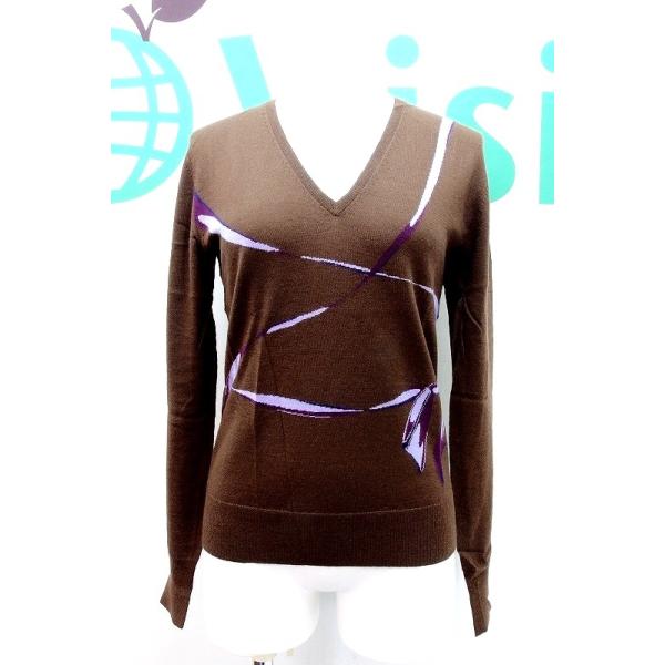 セイ（TSE） カシミヤ100％ Vネックニット リボン 総柄 S ブラウン 