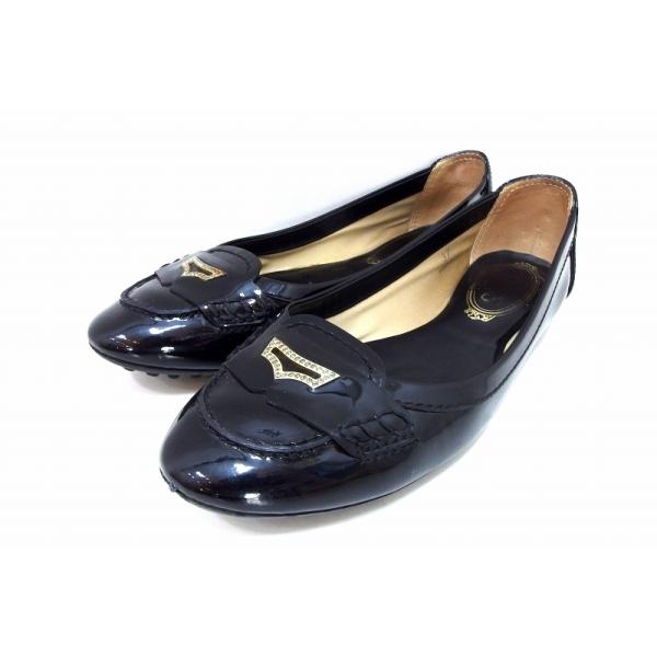 TOD'S（トッズ） パテントレザー フラットパンプス 37 ブラック