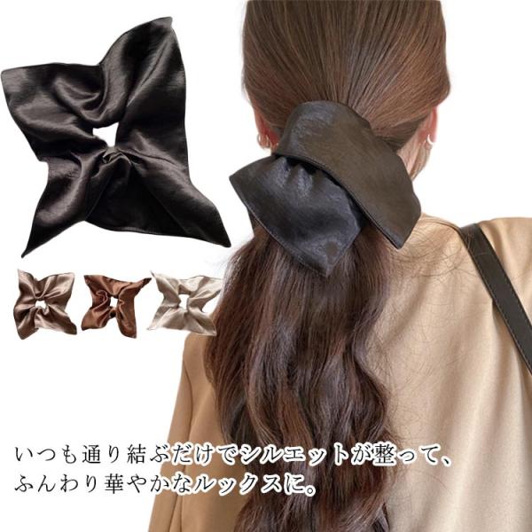 四角 レディース ヘアアクセサリー スクエア ヘアゴム ビッグ サテン調 まとめ髪 大人かわいい シュシュ スクエア型 変形シュシュ シュシュ ヘアゴ