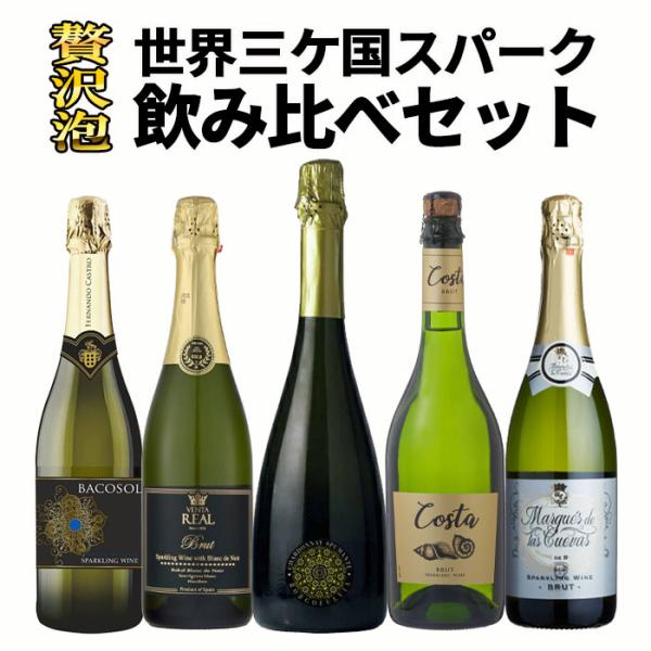 バイヤー厳選！お得すぎる 世界三カ国 スパークリングワイン 飲み比べ5本セット【内容】750ml☆ボルゴフルヴィア・シャルドネ・スプマンテ・ブリュット(白泡：ミディアム・辛口)●コスタ ブリュット(白泡：辛口)☆ベンタ レアル ブリュット(...