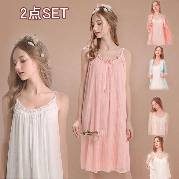 パジャマ ネグリジェ レディース 前開き 2点セット ルームウェア ワンピース 部屋着 長袖 レース ガウン 春 秋 寝巻き キャミソール ランジェリー 下着 セクシー Unipymes Com