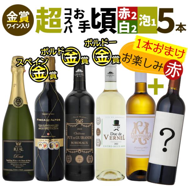 ワイン ワインセット 1本おまけで全6本 赤白泡 赤ワイン 白ワイン