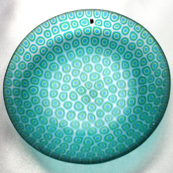 ベネチアングラス　皿　（中）　ミルフィオーリ　（透明・青緑）　イタリア製　モレッティ社